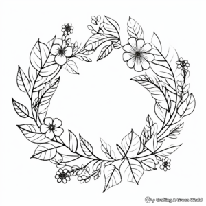 Autumn Leaves and Flowers Wreath Coloring Pages 1