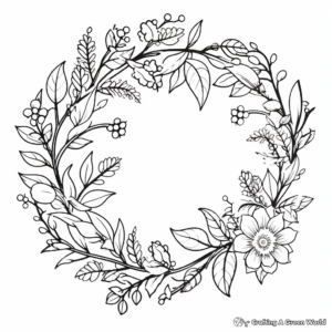 Autumn Leaves and Flowers Wreath Coloring Pages 2