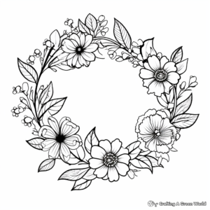 Autumn Leaves and Flowers Wreath Coloring Pages 4