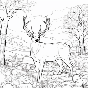 Autumn Scene with Big Buck Coloring Pages 1