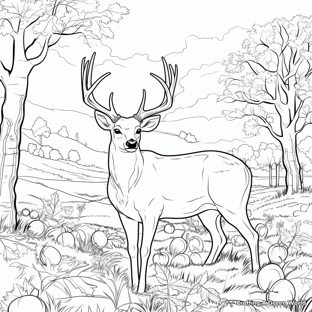 Autumn Scene with Big Buck Coloring Pages 1