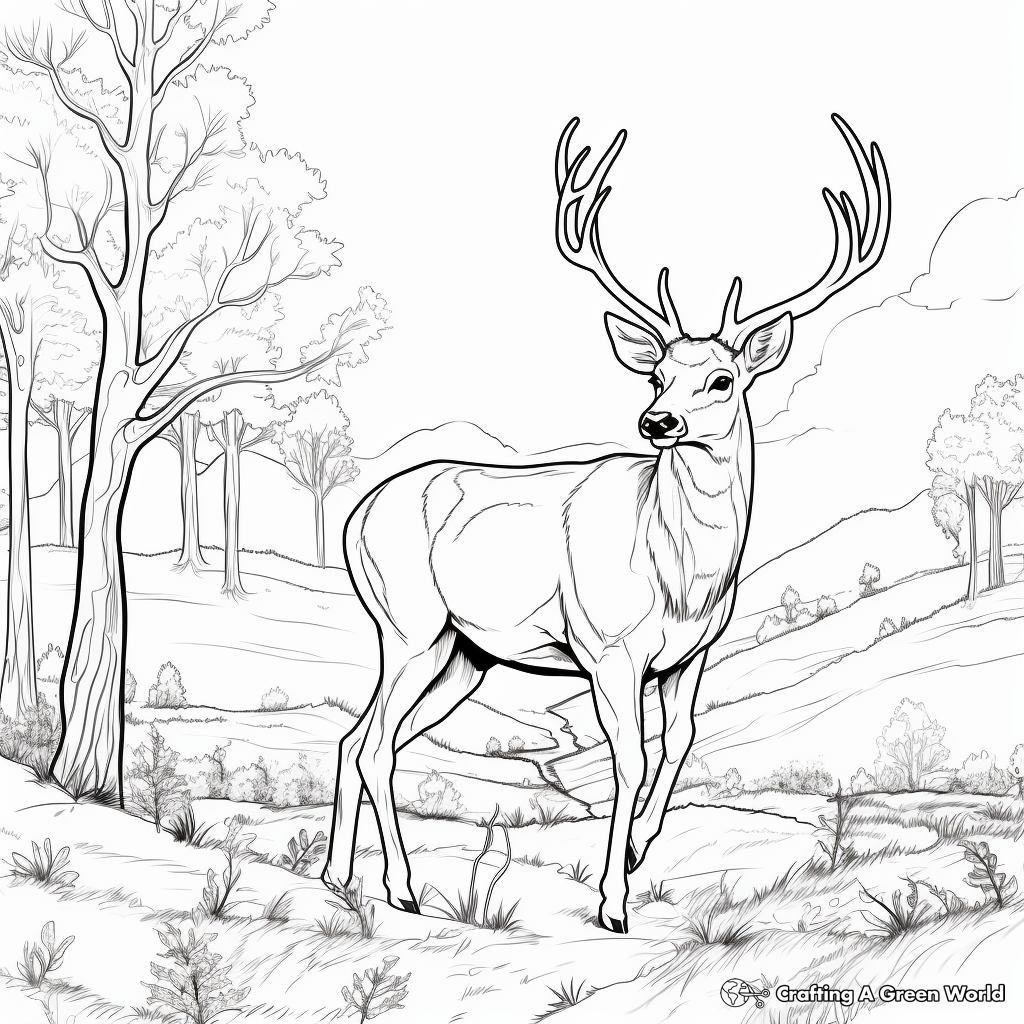 Autumn Scene with Big Buck Coloring Pages 2