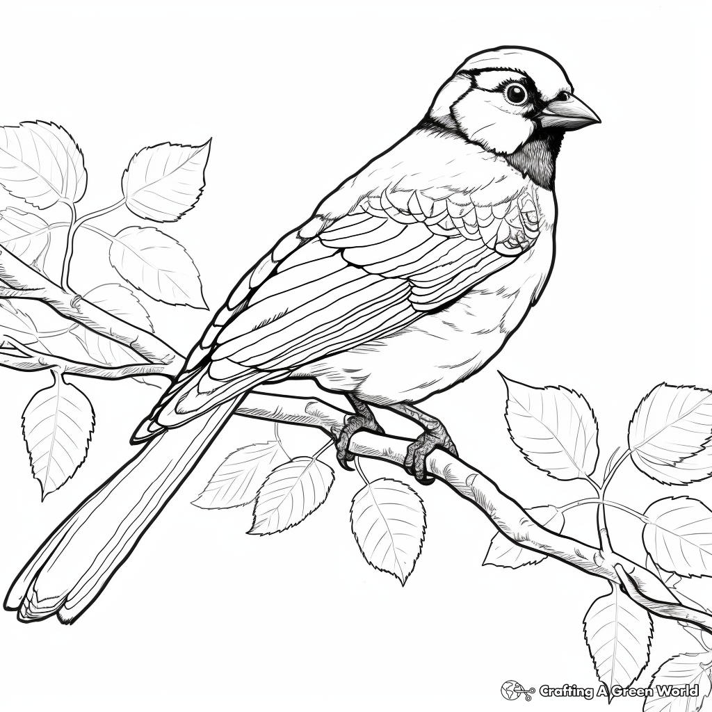 Autumn Scene with Blue Jay Coloring Pages 2