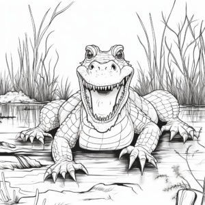 Awesome Alligator Surviving in Swamp Coloring Pages 1