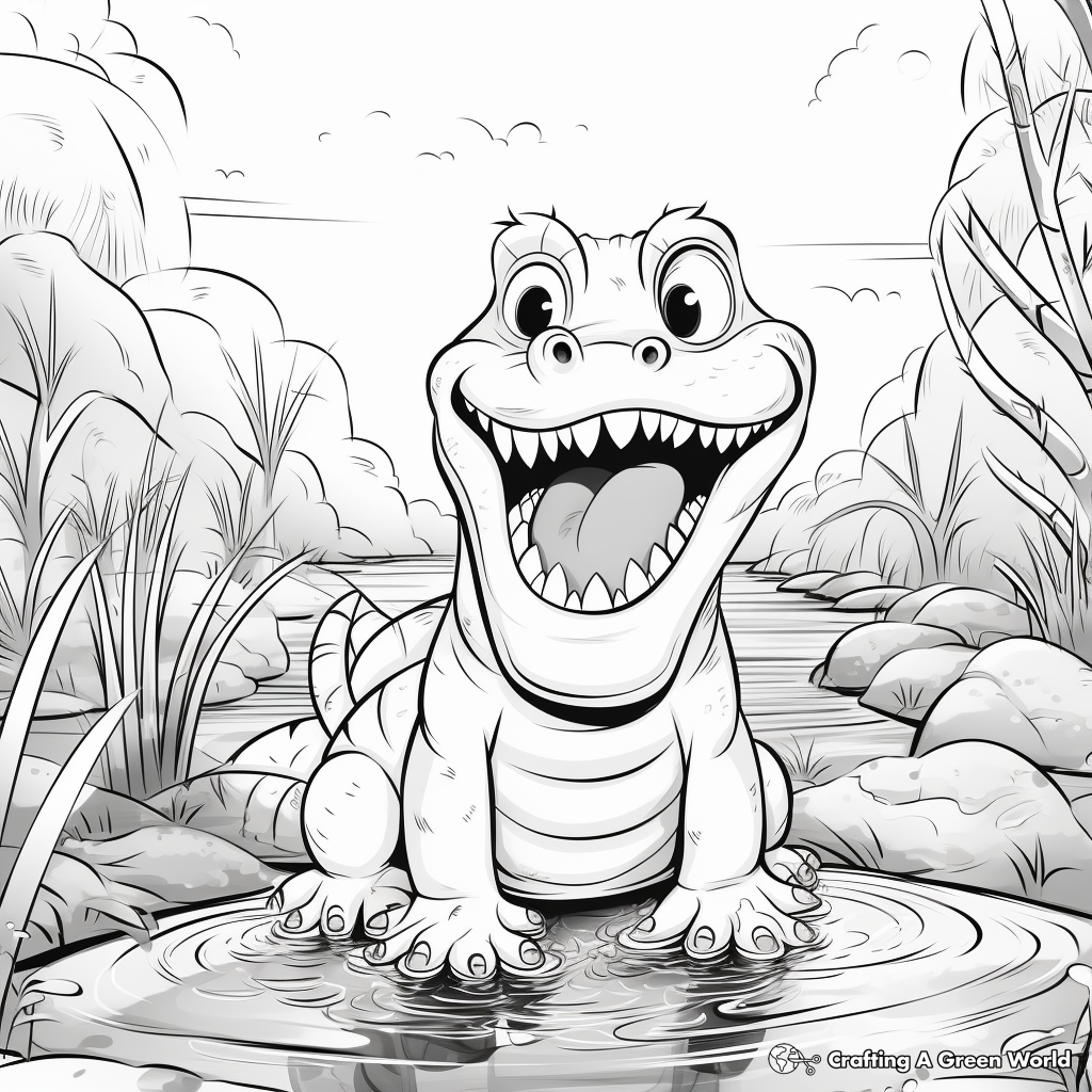 Awesome Alligator Surviving in Swamp Coloring Pages 3