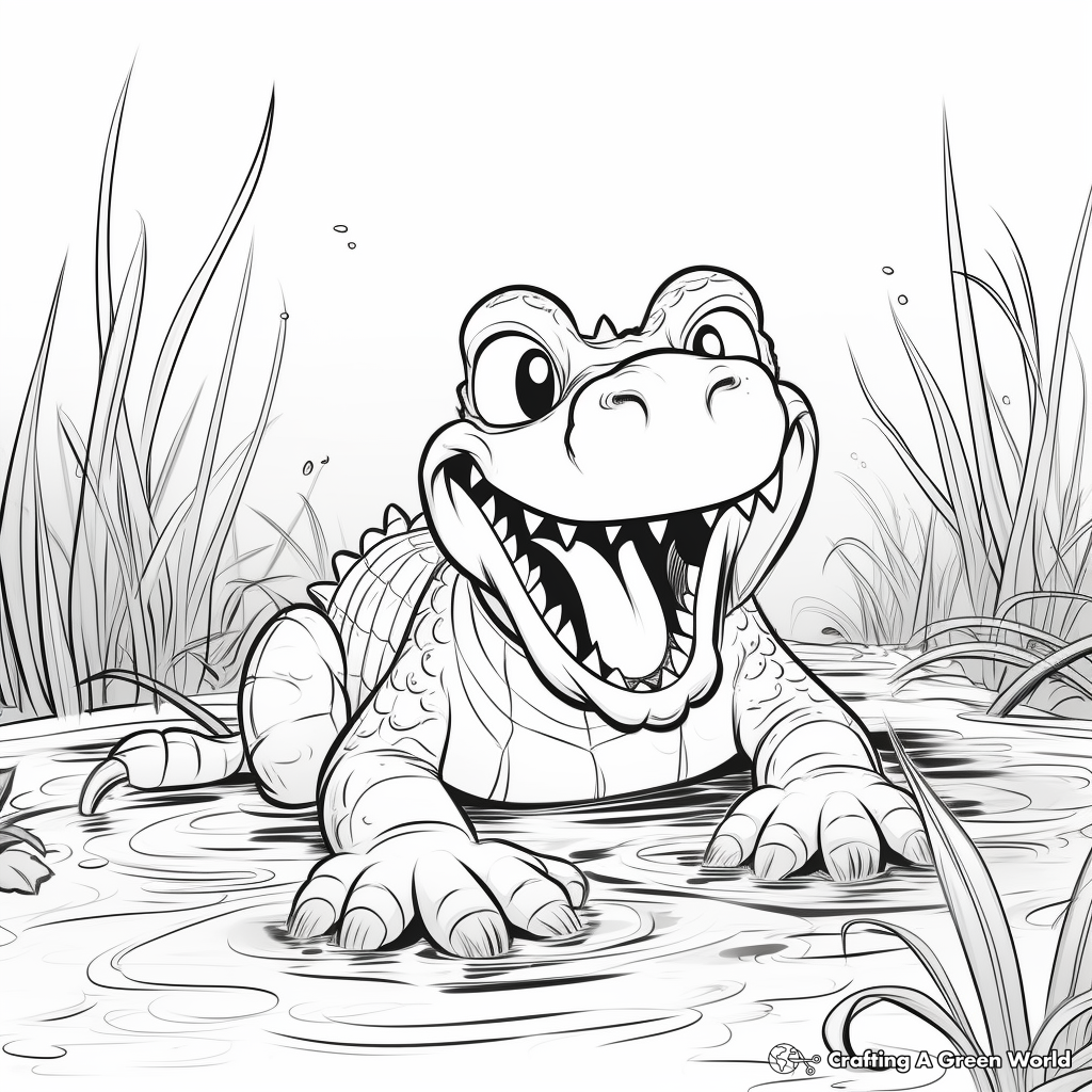 Awesome Alligator Surviving in Swamp Coloring Pages 4