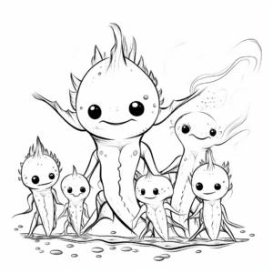 Axolotl Family Coloring Pages: Parents and babies 3