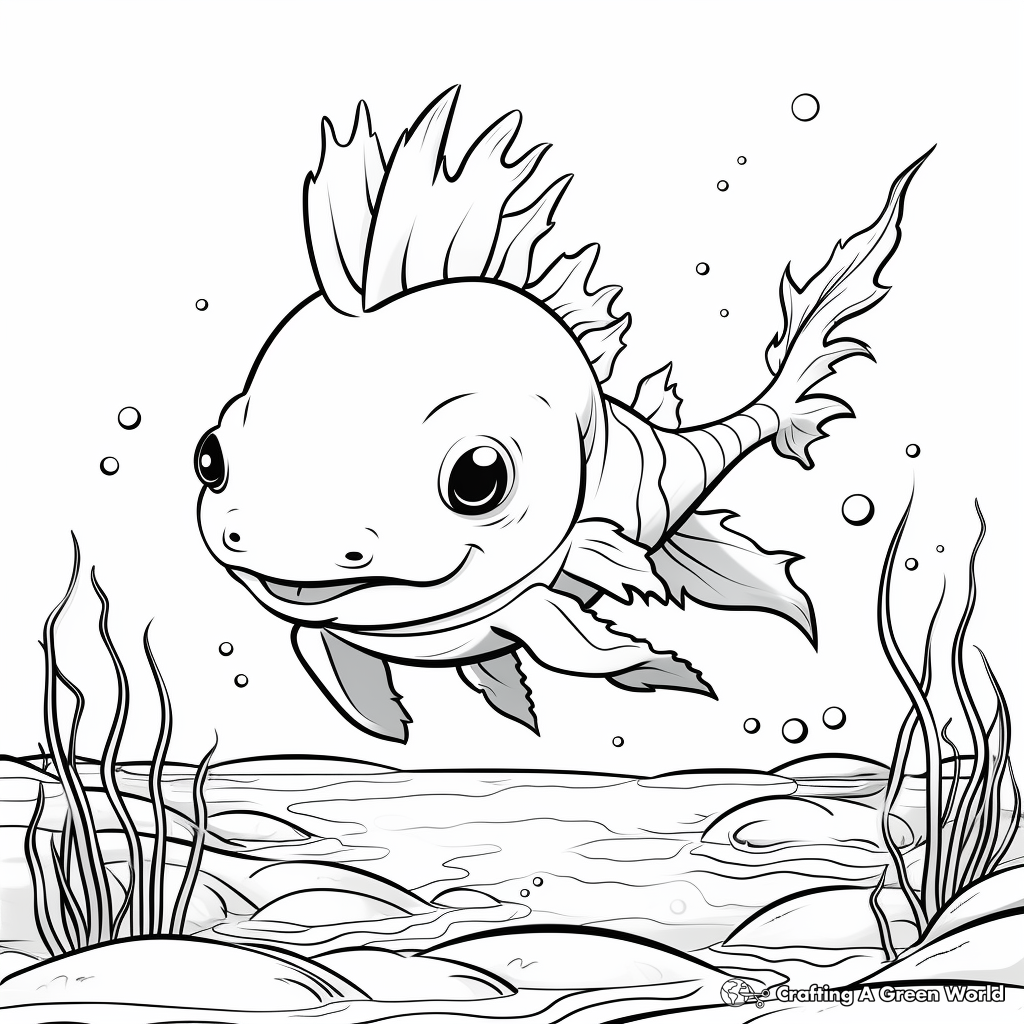 Axolotl in Habitat Coloring Pages 1