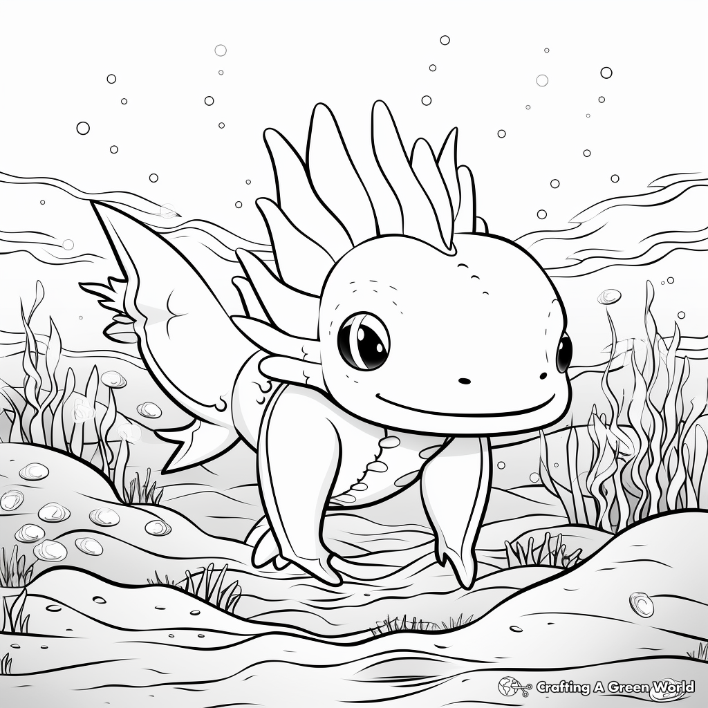 Axolotl in Habitat Coloring Pages 2