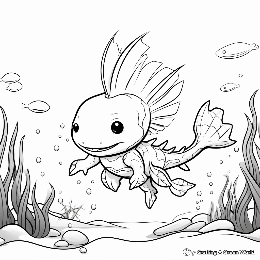 Axolotl in Habitat Coloring Pages 4