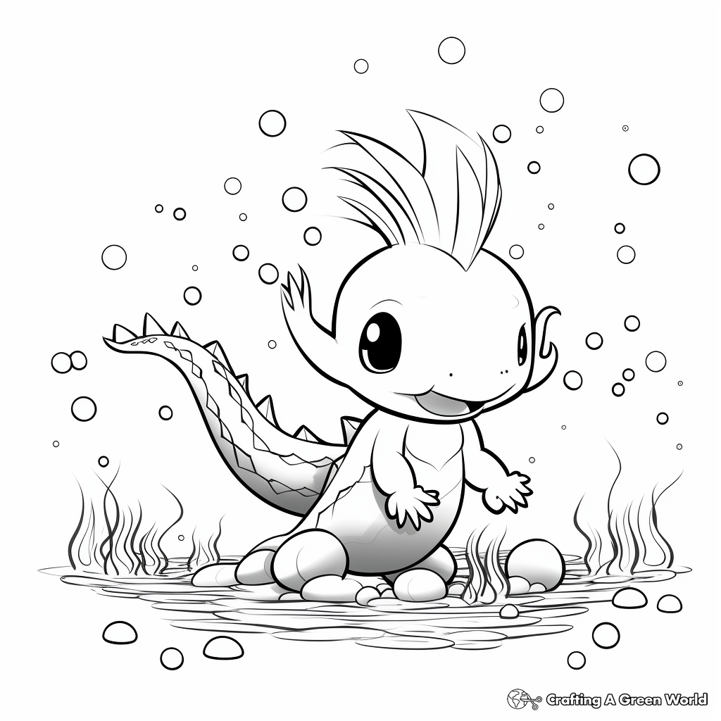 Axolotl Playing with Bubbles Coloring Pages 1