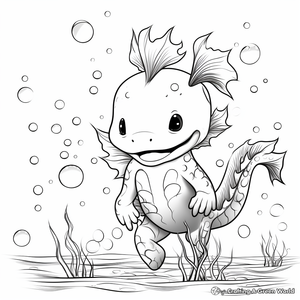 Axolotl Playing with Bubbles Coloring Pages 2
