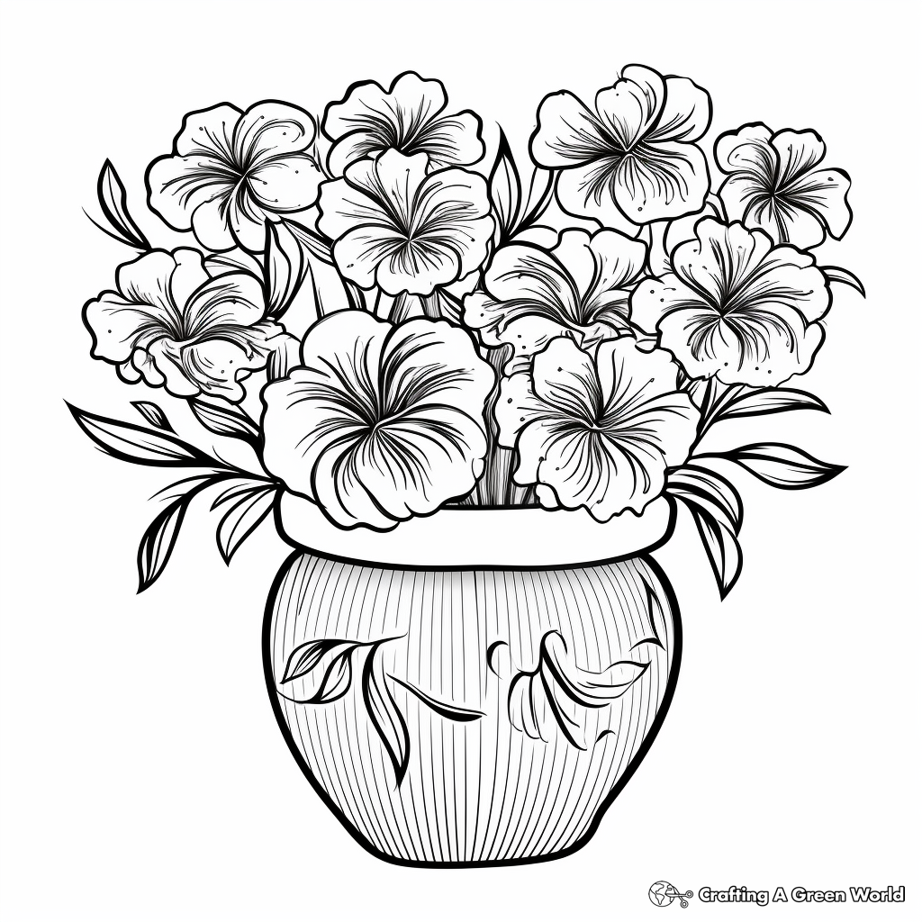 Azaleas Blooming in a Ceramic Pot Coloring Pages 1