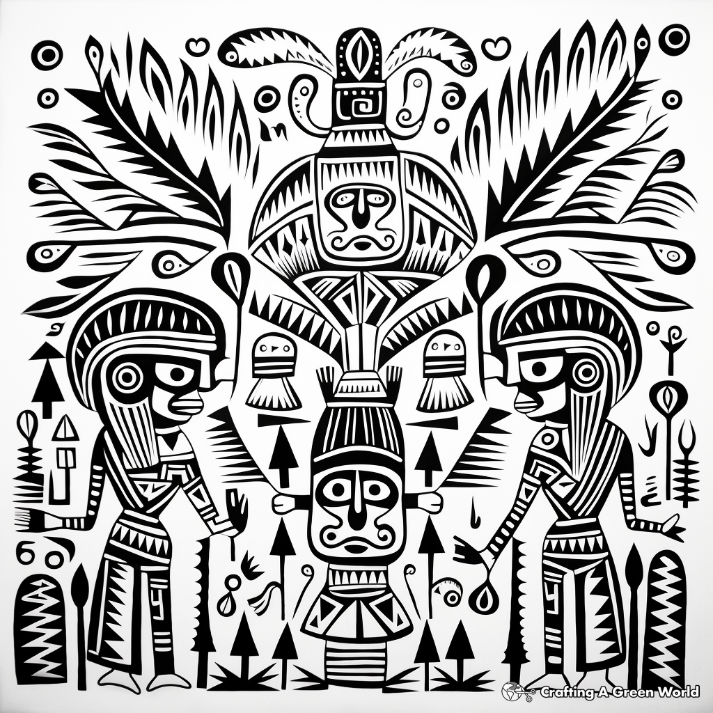 Aztec Mythology Inspired Amate Bark Painting Coloring Pages 2