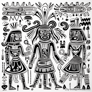 Aztec Mythology Inspired Amate Bark Painting Coloring Pages 3