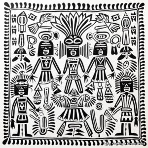 Aztec Mythology Inspired Amate Bark Painting Coloring Pages 4
