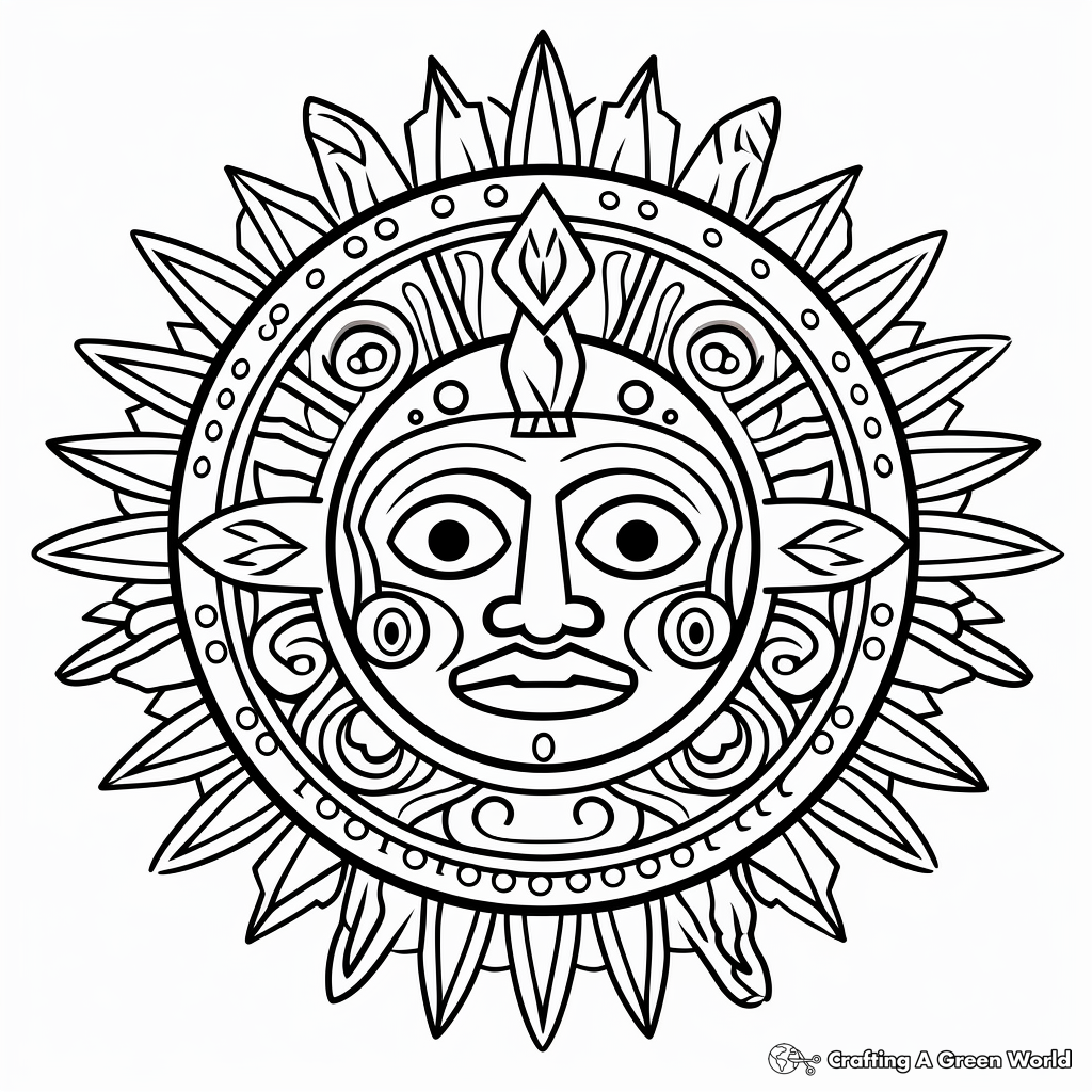 Aztec Sun Symbol Detailed Coloring Pages 1