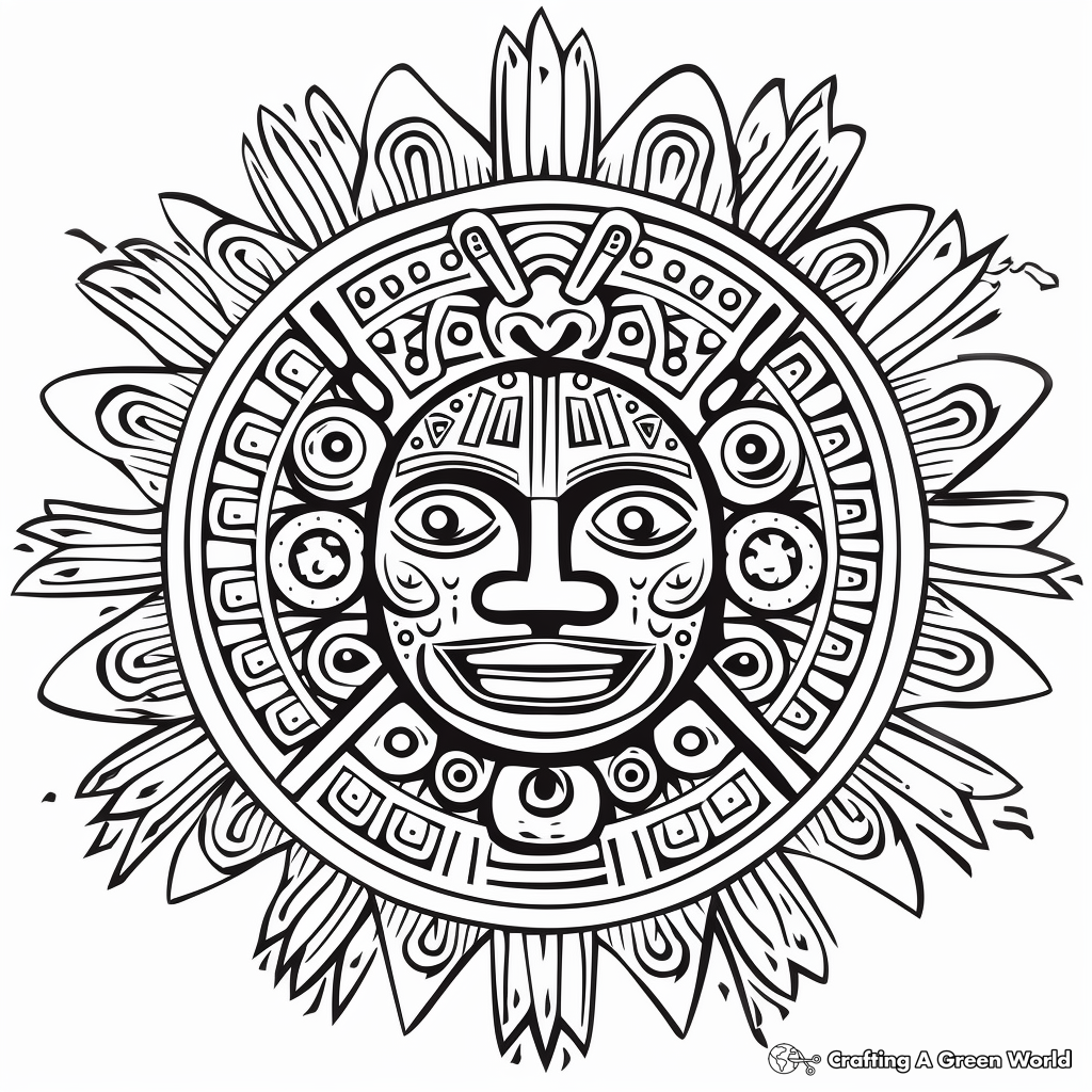 Aztec Sun Symbol Detailed Coloring Pages 2
