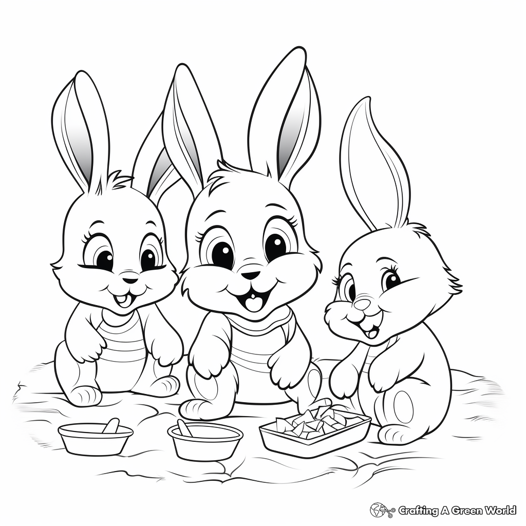 Baby Bunny Family Picnic Coloring pages 2