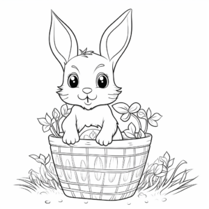 Baby Bunny in a Basket: Spring-themed Coloring Pages 1