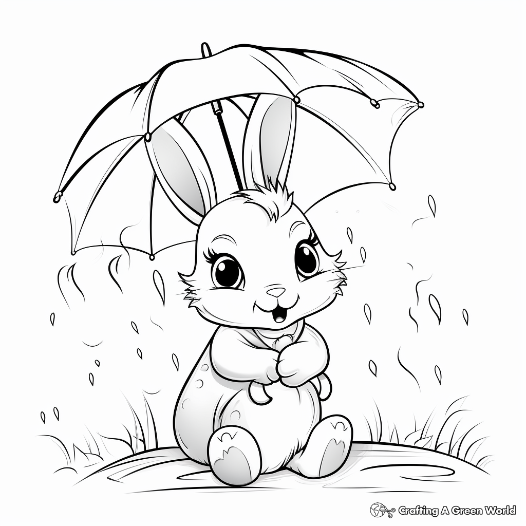 Baby Bunny in the Rain: Weather-themed Coloring Pages 1