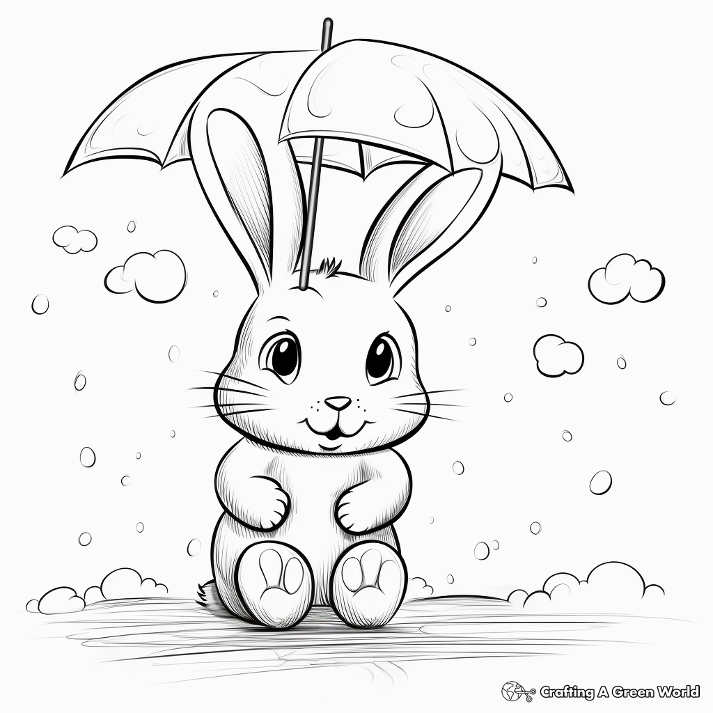 Baby Bunny in the Rain: Weather-themed Coloring Pages 2