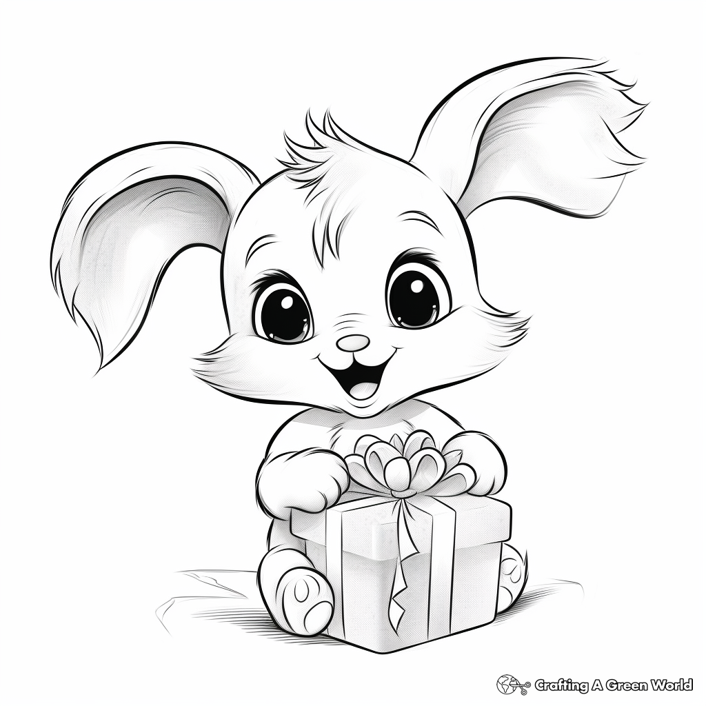 Baby Bunny with Christmas Present Coloring Pages 1