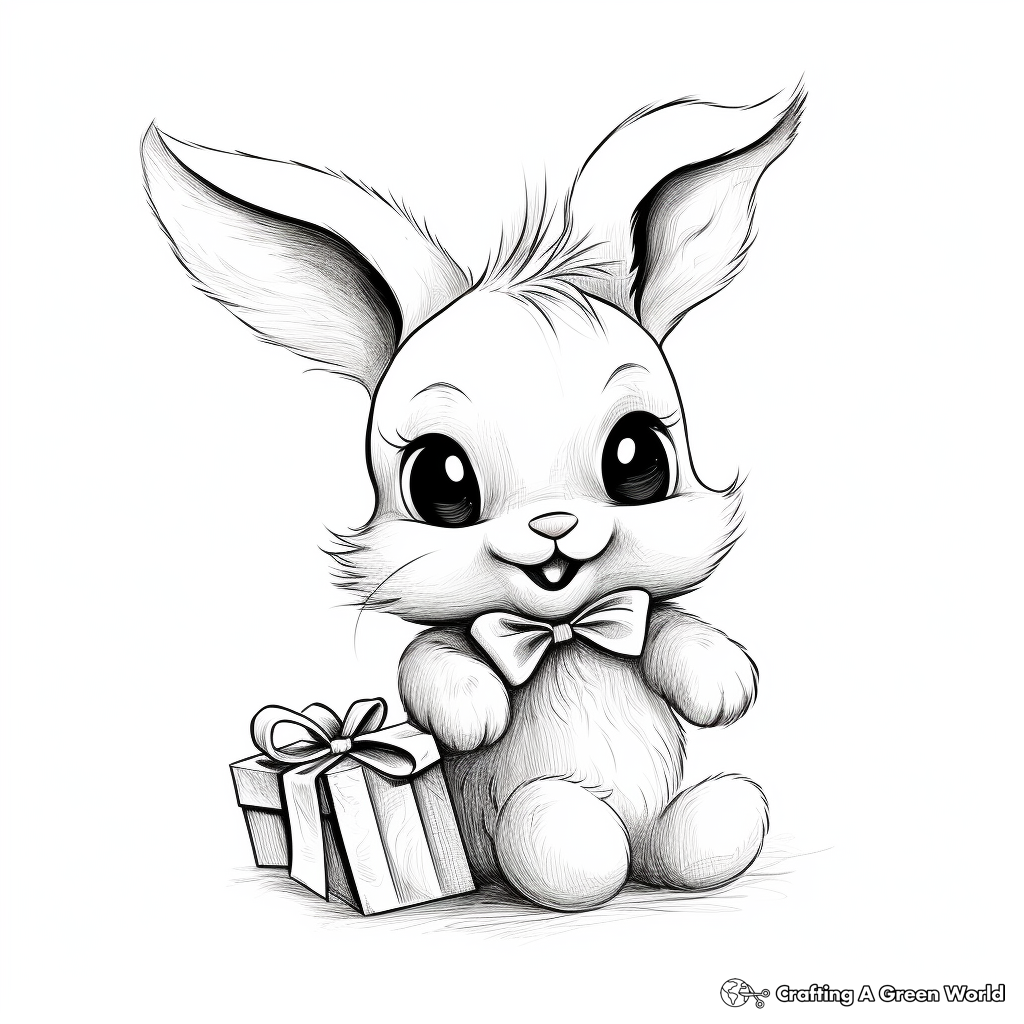 Baby Bunny with Christmas Present Coloring Pages 3