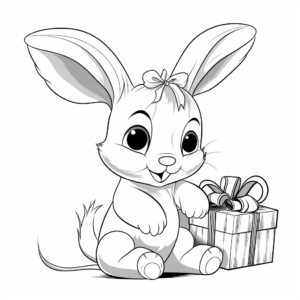 Baby Bunny with Christmas Present Coloring Pages 4