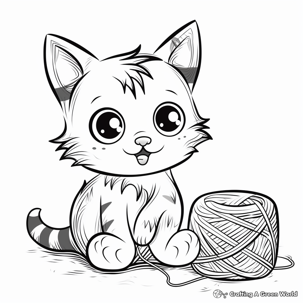 Baby Cat Playing with Yarn Coloring Sheets 4