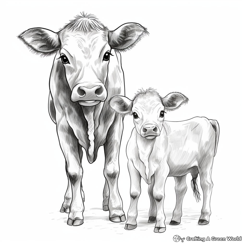 Baby Cow Family Coloring Pages: Mama, Papa, and Calf 1