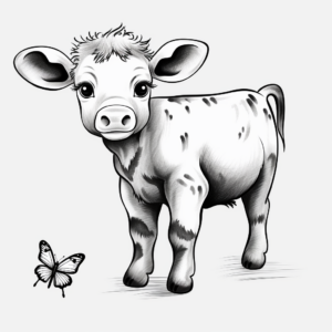 Baby Cow with Butterfly Friends Coloring Pages 1