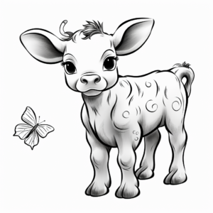 Baby Cow with Butterfly Friends Coloring Pages 4