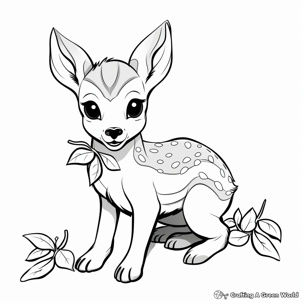 Baby Deer Eating Leaves Printable Coloring Pages 1