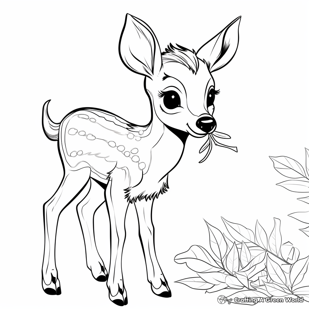 Baby Deer Eating Leaves Printable Coloring Pages 4