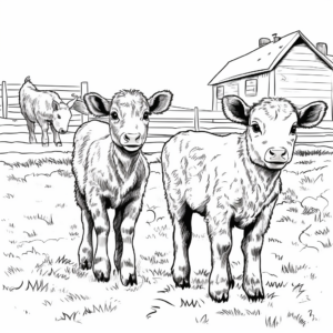Baby Farm Animals: Piglets, Calves, and Lambs Coloring Pages 1