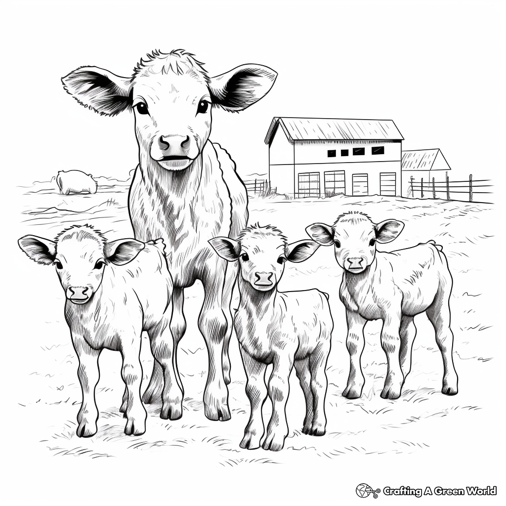Baby Farm Animals: Piglets, Calves, and Lambs Coloring Pages 2