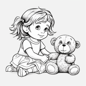 Baby Girl Monkey Playing with Toys Coloring Pages 1