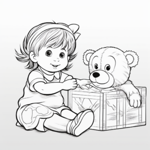 Baby Girl Monkey Playing with Toys Coloring Pages 2