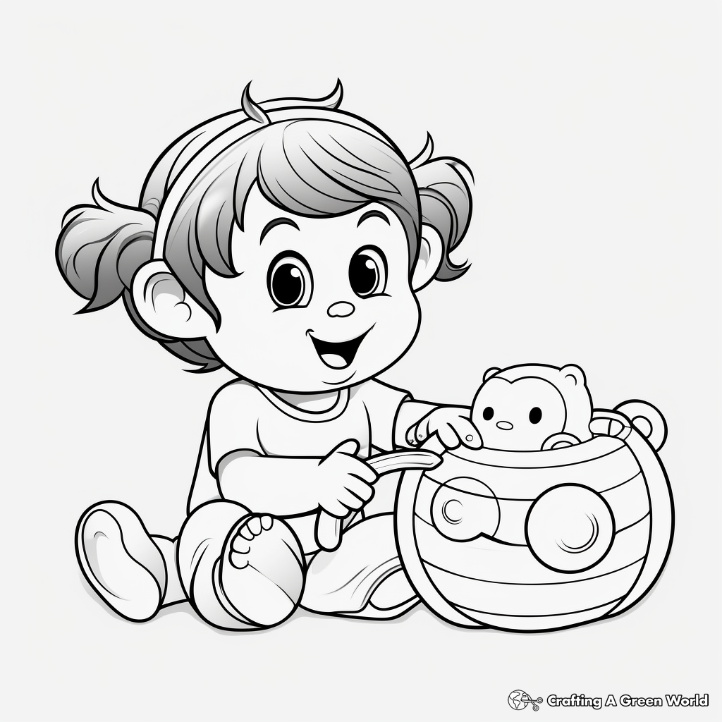 Baby Girl Monkey Playing with Toys Coloring Pages 3