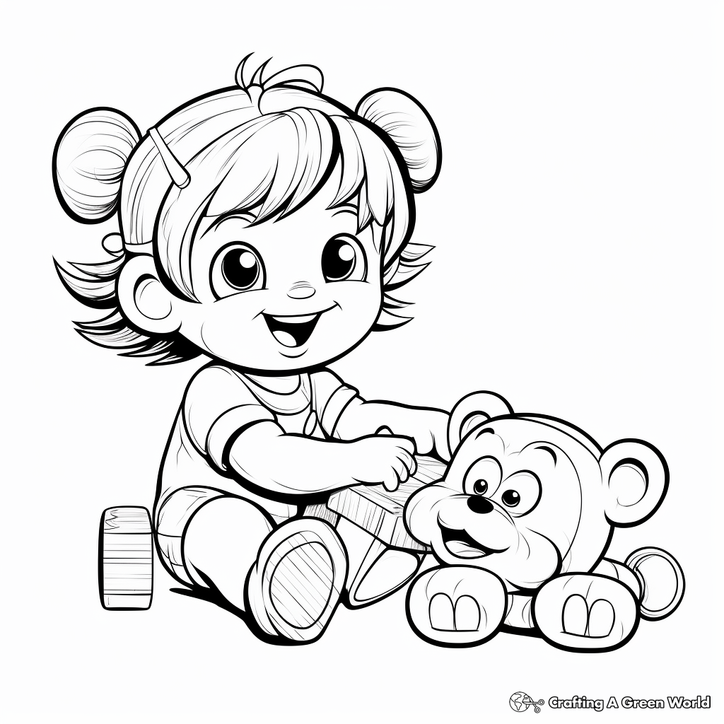 Baby Girl Monkey Playing with Toys Coloring Pages 4