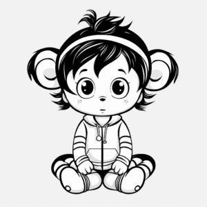 Baby Girl Monkey wearing Clothes Coloring Pages 1