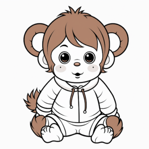 Baby Girl Monkey wearing Clothes Coloring Pages 2