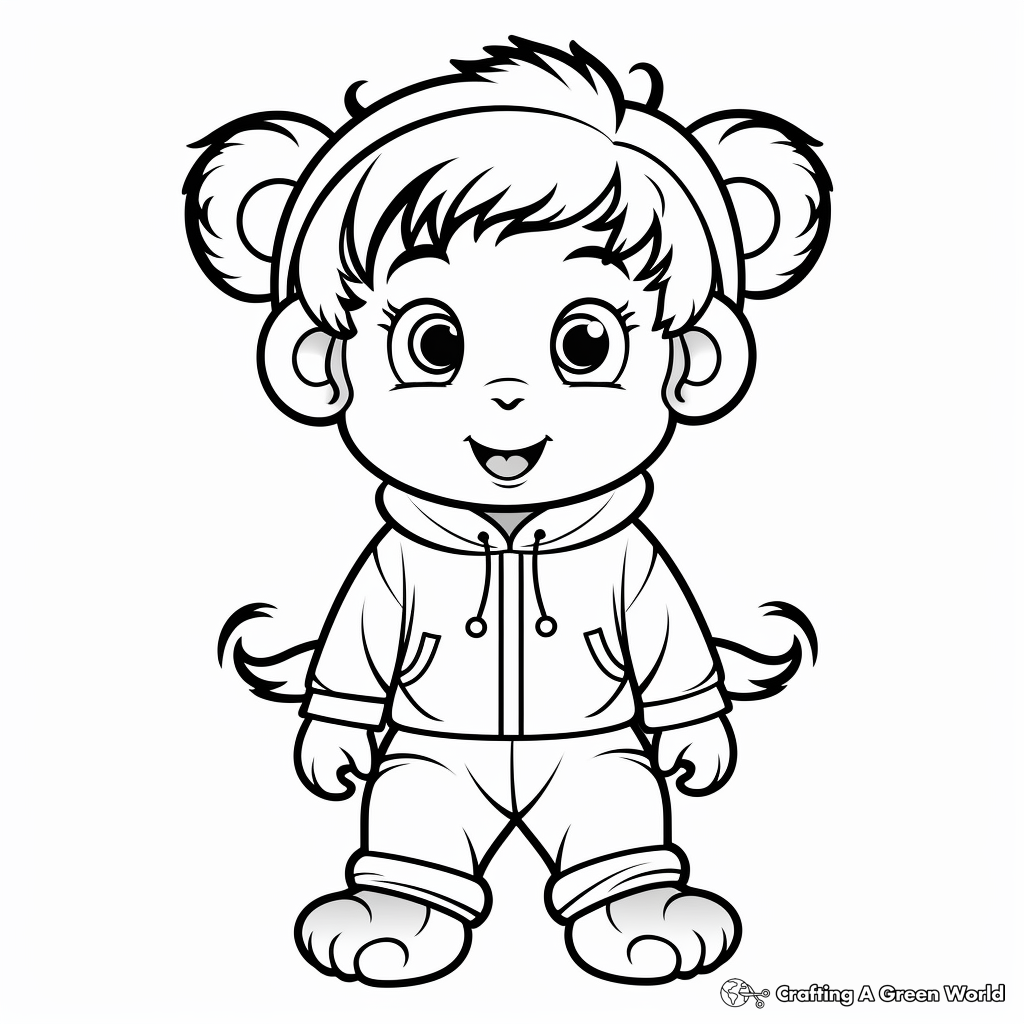 Baby Girl Monkey wearing Clothes Coloring Pages 3