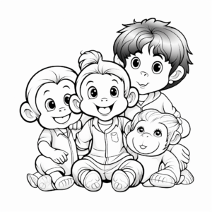 Baby Girl Monkey with Family Coloring Pages 1