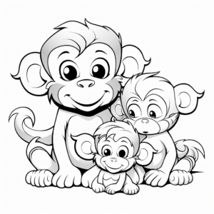 Baby Girl Monkey with Family Coloring Pages 2