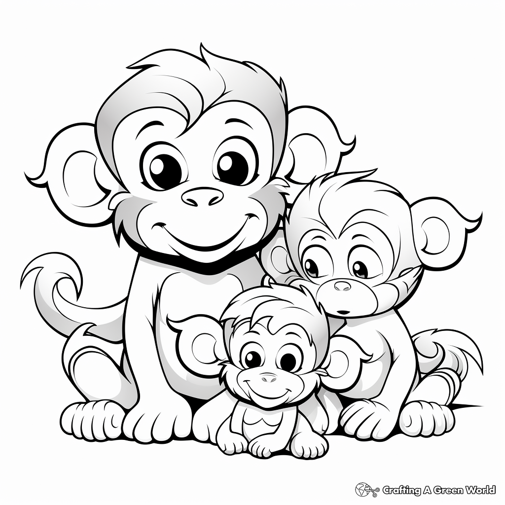 Baby Girl Monkey with Family Coloring Pages 2