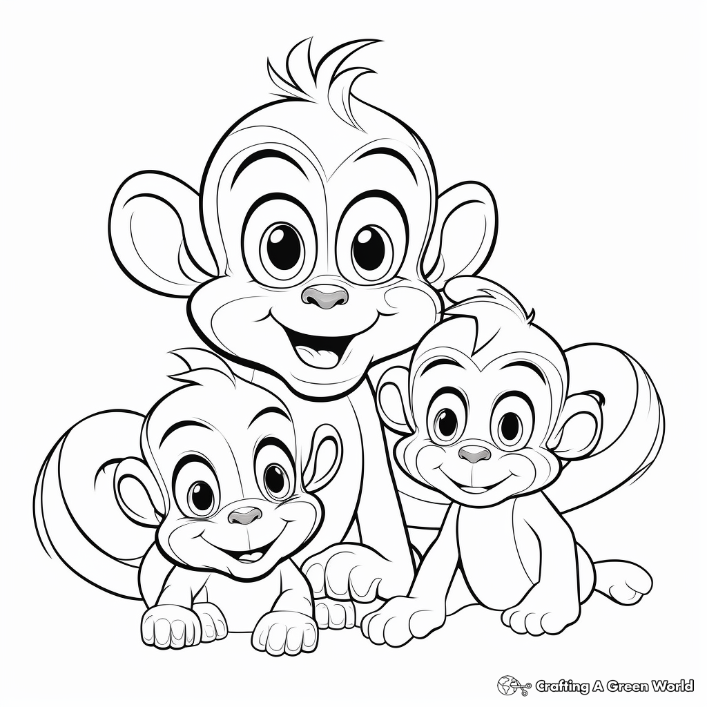 Baby Girl Monkey with Family Coloring Pages 3