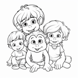 Baby Girl Monkey with Family Coloring Pages 4
