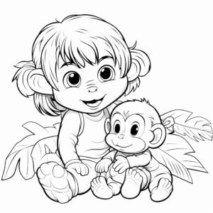 Baby Girl Monkey with Jungle Friends Coloring Pages 4